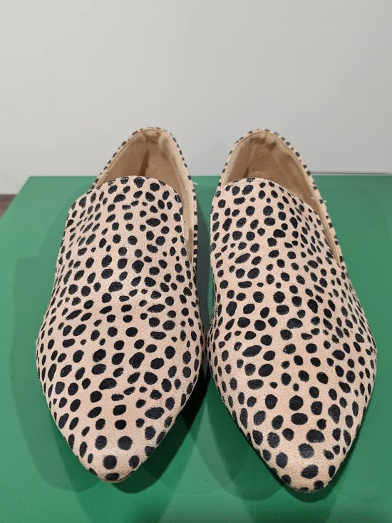 Leopard Print Loafers Size 7.5 BeigeBlack FauxPonyHair Pointed Toe Slip On Flats - Picture 3 of 7